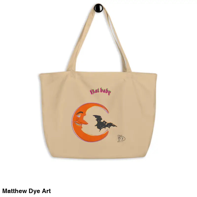 Beige Bat Baby Retro Tote Bag featuring a Halloween design for stylish spooky storage