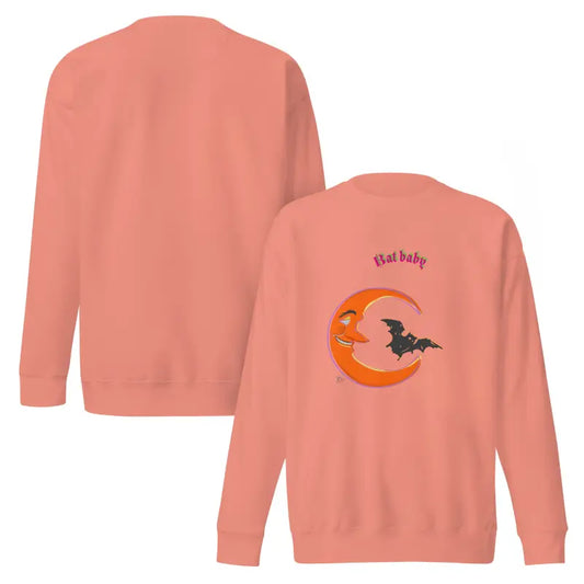 Salmon-colored Bat Baby unisex sweatshirt featuring stylish Halloween design