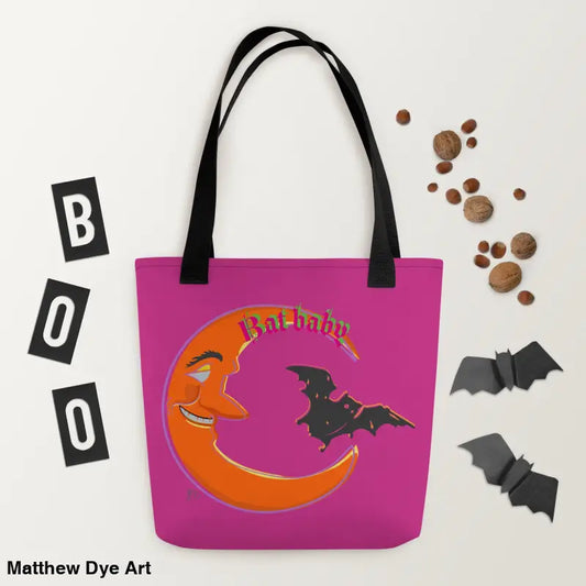 Magenta Bat Baby Tote featuring a Halloween-themed trick or treat design