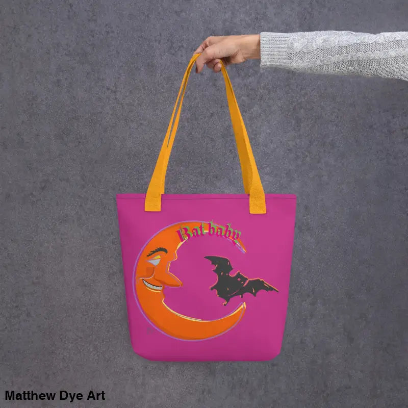 Pink Bat Baby Tote with moon and bat design for Halloween trick or treat adventures