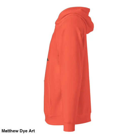 Orange hooded sweatshirt featuring Bat Baby design for playful retro Halloween style