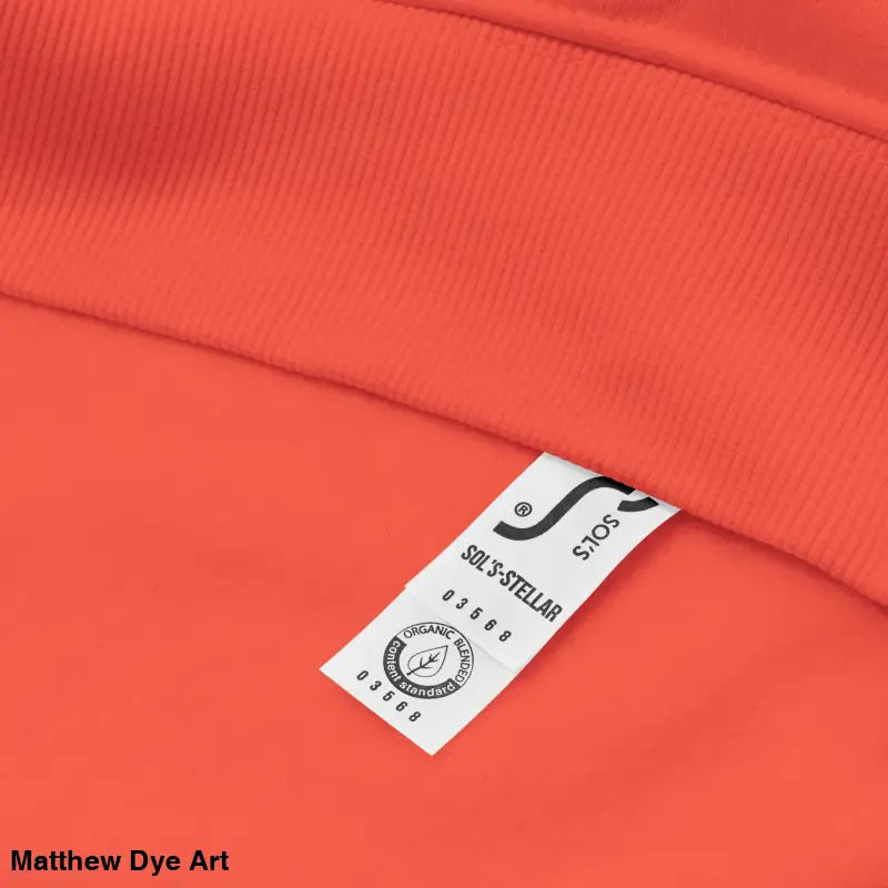 Orange fabric with label of Bat Baby Unisex Art Hoodie for playful retro Halloween vibes