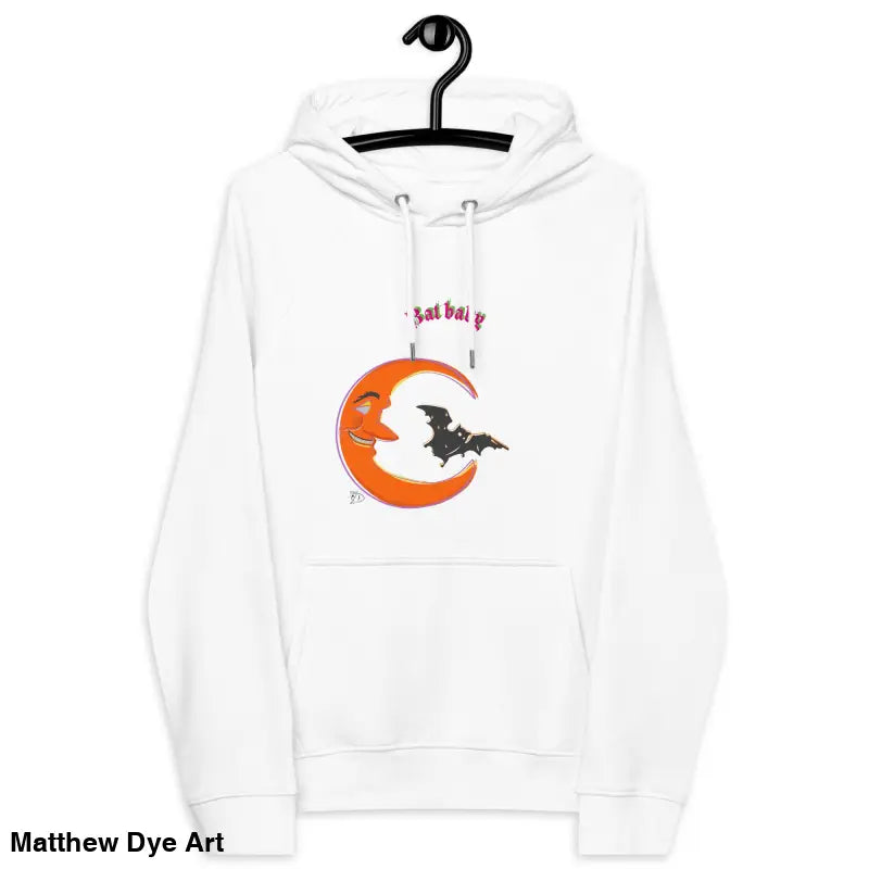 White hooded sweatshirt from Bat Baby Unisex Art Hoodie for playful retro Halloween vibes
