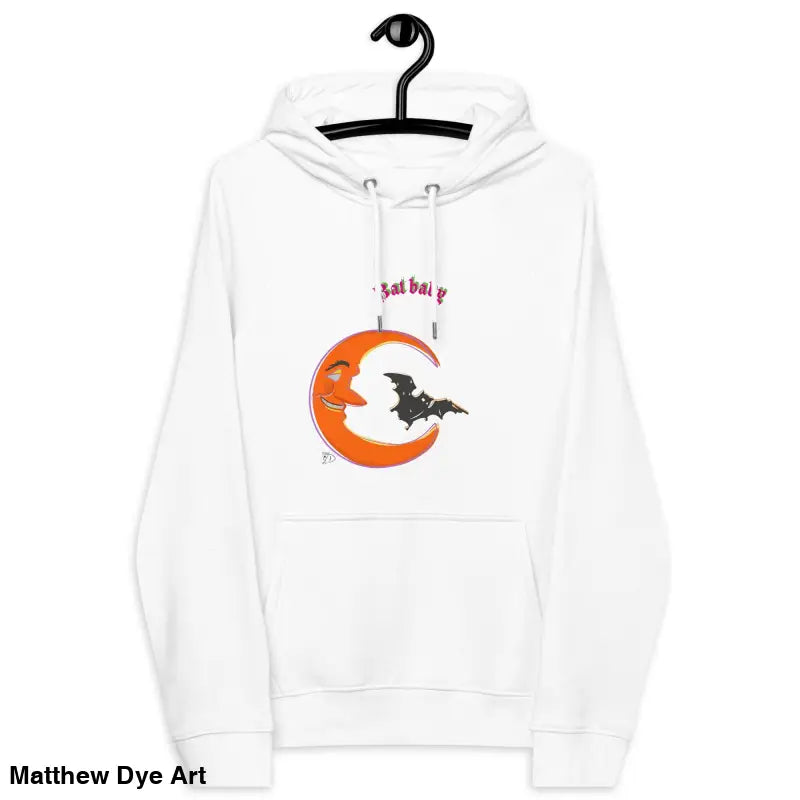 White hooded sweatshirt from Bat Baby Unisex Art Hoodie for playful retro Halloween vibes