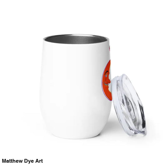 White Bat Baby stainless steel wine tumbler with clear lid for retro Halloween style