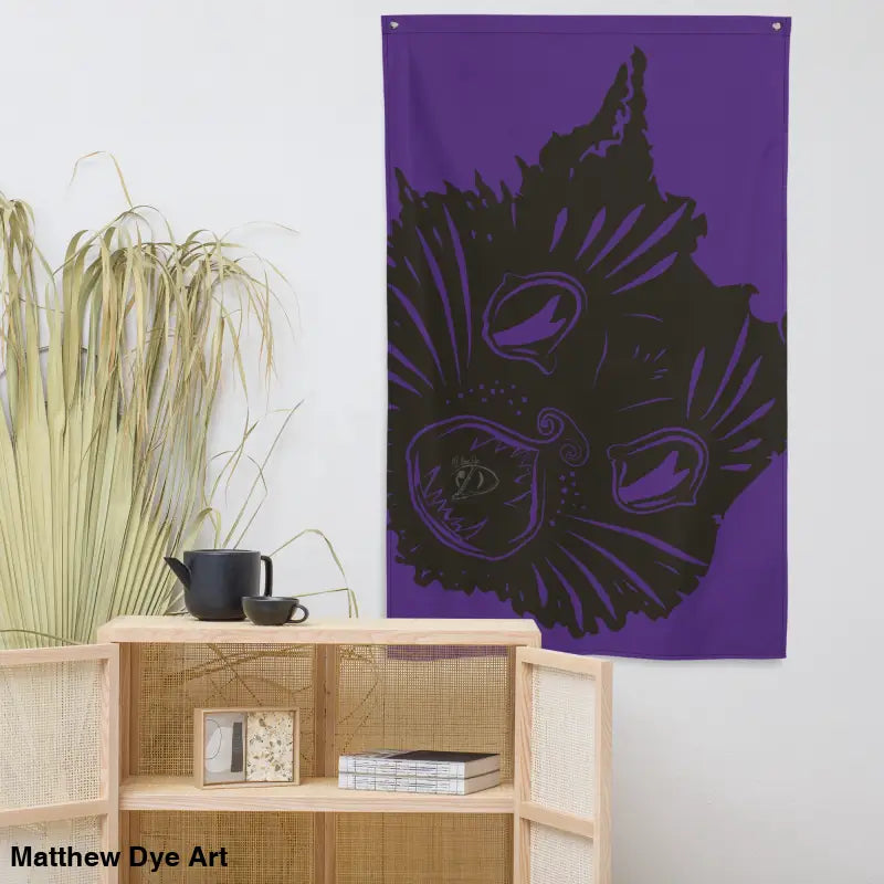 Purple Cat Tapestry featured in Ah Kitty Head Halloween Flag for spooky Halloween décor