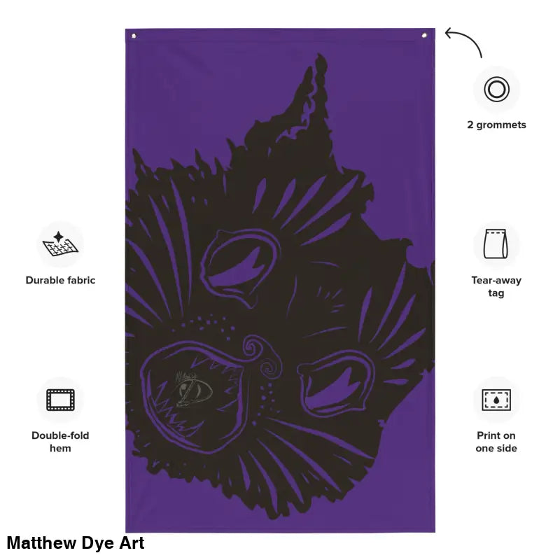 Purple flag featuring a black cat face design, ideal for spooky Halloween décor