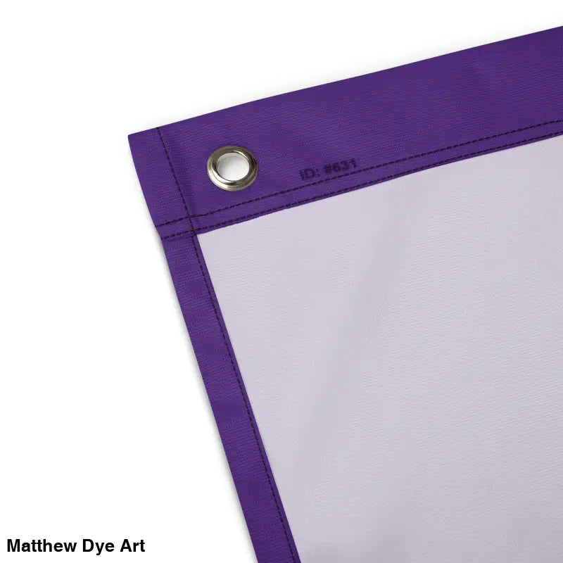 Purple-bordered white mesh grommet detail on Ah Kitty Head Halloween Flag for spooky décor