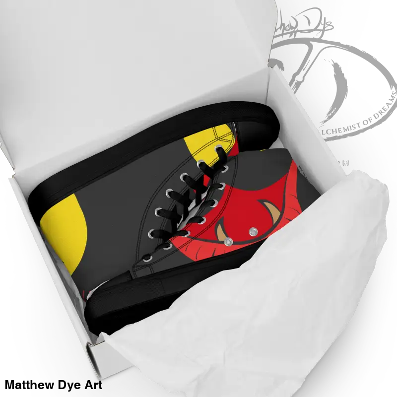 Black Cat High-Top Canvas Shoes in bold color-block design for stylish women