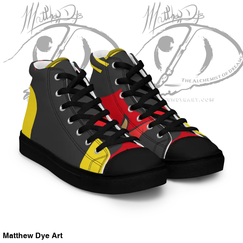 High-top canvas shoes in black, red, and yellow for bold women from Black Cat collection