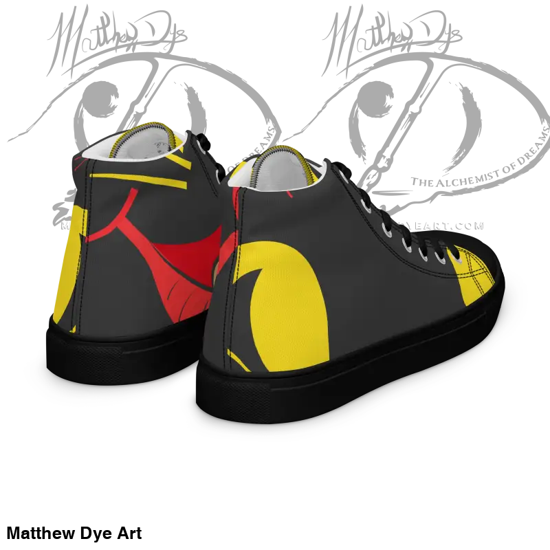 High-top canvas shoes featuring black cat design elements for bold women