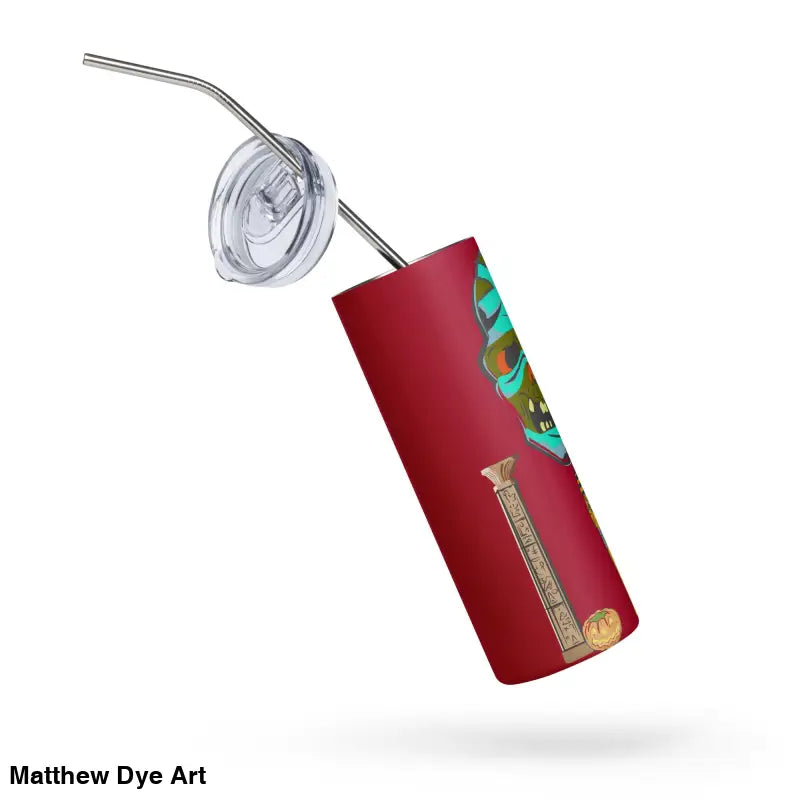Maroon Mummy Stainless Steel Tumbler with Egyptian graphics from Matthew Dye Art