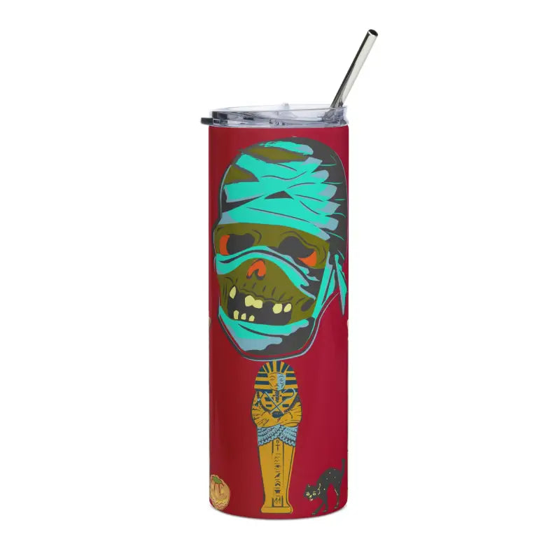 Maroon mummy stainless steel tumbler from Matthew Dye Art’s cute Halloween collection