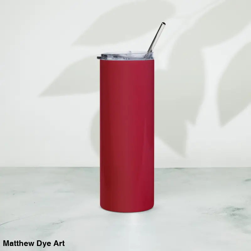 Red cylindrical tumbler with straw from Matthew Dye Art’s Cute Halloween Collection