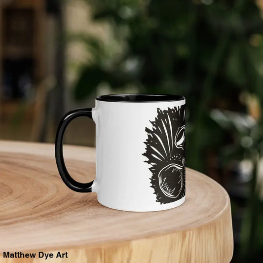 Whimsical Kitty Head Ceramic Mug with Black Handle and Graphic Design for Halloween Magic