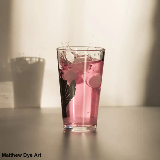 Pink drink with ice in Ah Kitty Head Halloween 16 oz pint glass