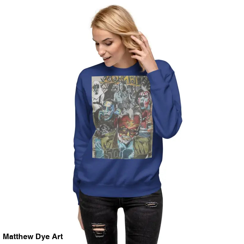 Blue cotton sweatshirt with graphic print, a unique Romero tribute design