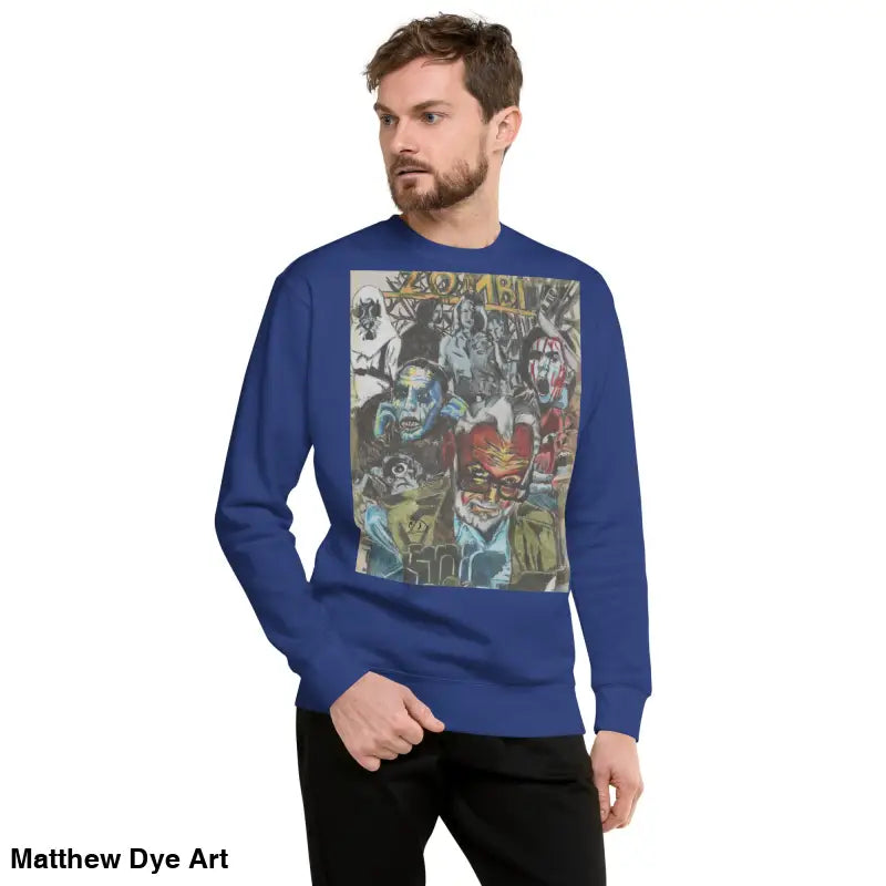 Blue cotton sweatshirt with graphic print from the Dead Will Rise Romero tribute collection
