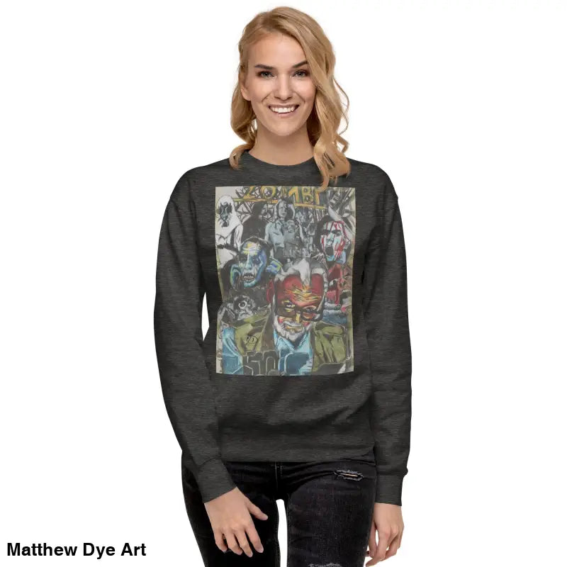 Gray cotton sweatshirt featuring unique Romero graphic print for fans of zombie culture
