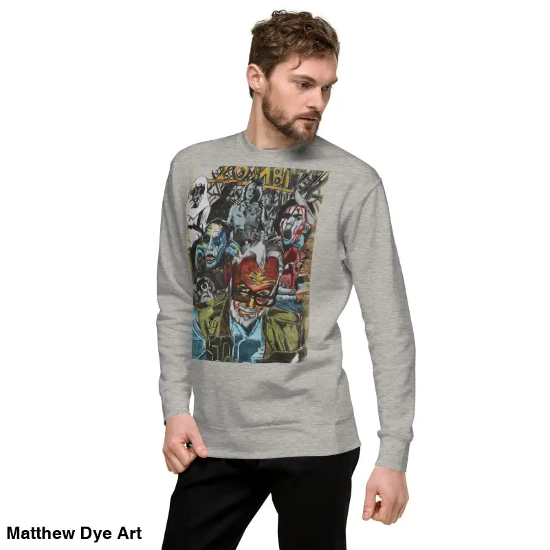 Gray cotton sweatshirt featuring a unique colorful graphic tribute to Romero