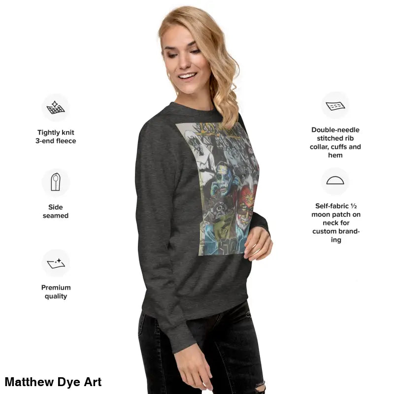 Gray cotton sweatshirt featuring a unique graphic print for Romero tribute fans