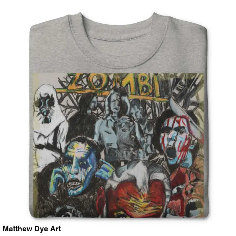 Gray cotton sweatshirt featuring unique zombie art for Romero fans