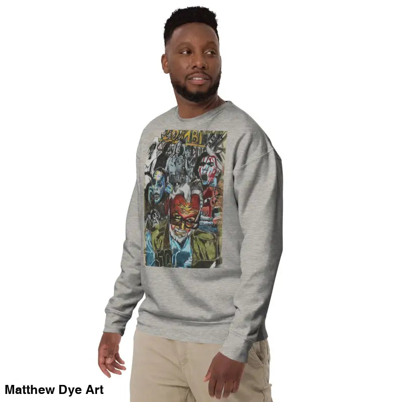 Gray cotton sweatshirt featuring a unique Romero zombie graphic design
