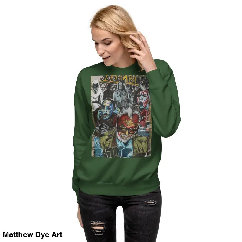 Green cotton sweatshirt with graphic print, a unique Romero tribute for all