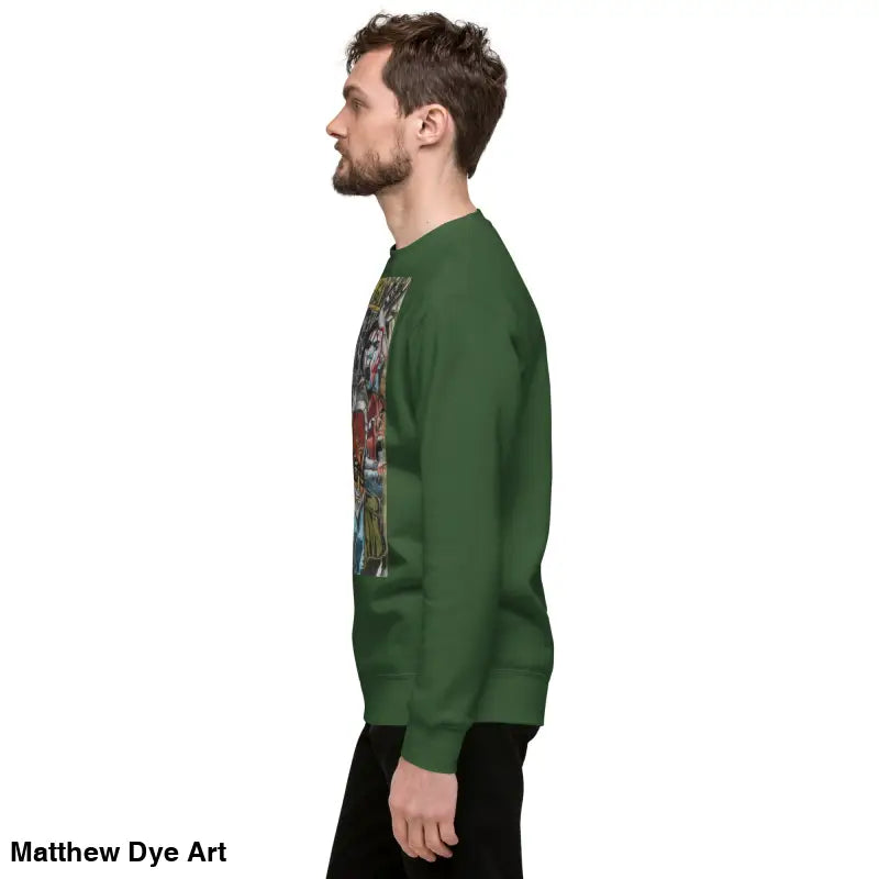 Green cotton crewneck sweatshirt featuring unique Romero graphic design