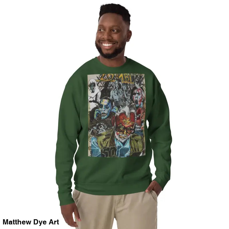 Green cotton graphic sweatshirt from Dead Will Rise, featuring a Romero tribute design