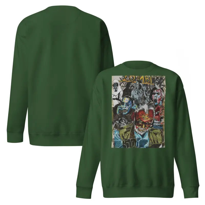 Green cotton sweatshirt featuring unique graphic for Romero fans