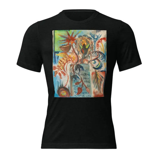 Black Voynich oil painting unisex tri-blend tee with abstract art print