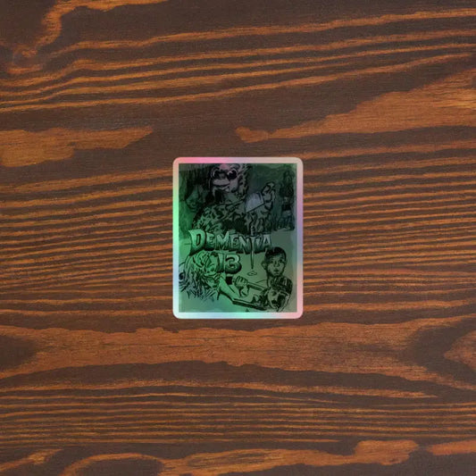 Holographic Dementia sticker by visionary artist Matthew Dye featuring bold abstract designs