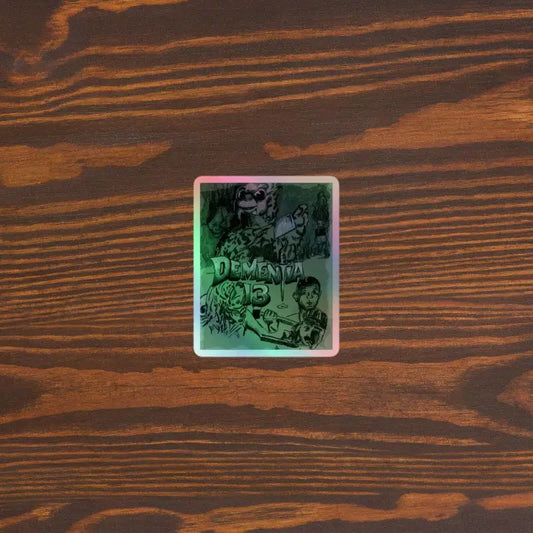 Holographic Dementia sticker by visionary artist Matthew Dye featuring bold abstract designs