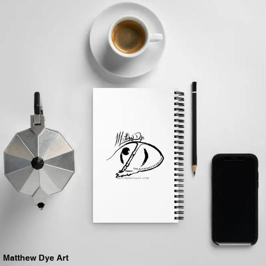 Minimalist abstract eye design on white paper in captivating Spiral Notebook by Visionary Matthew Dye