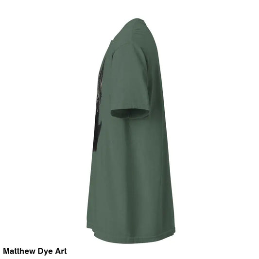 Plain olive green unisex garment-dyed heavyweight t-shirt side view for art enthusiasts