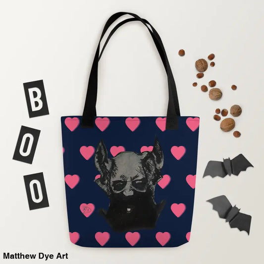 Halloween-themed tote bag featuring a sinister demonic figure design for unique style