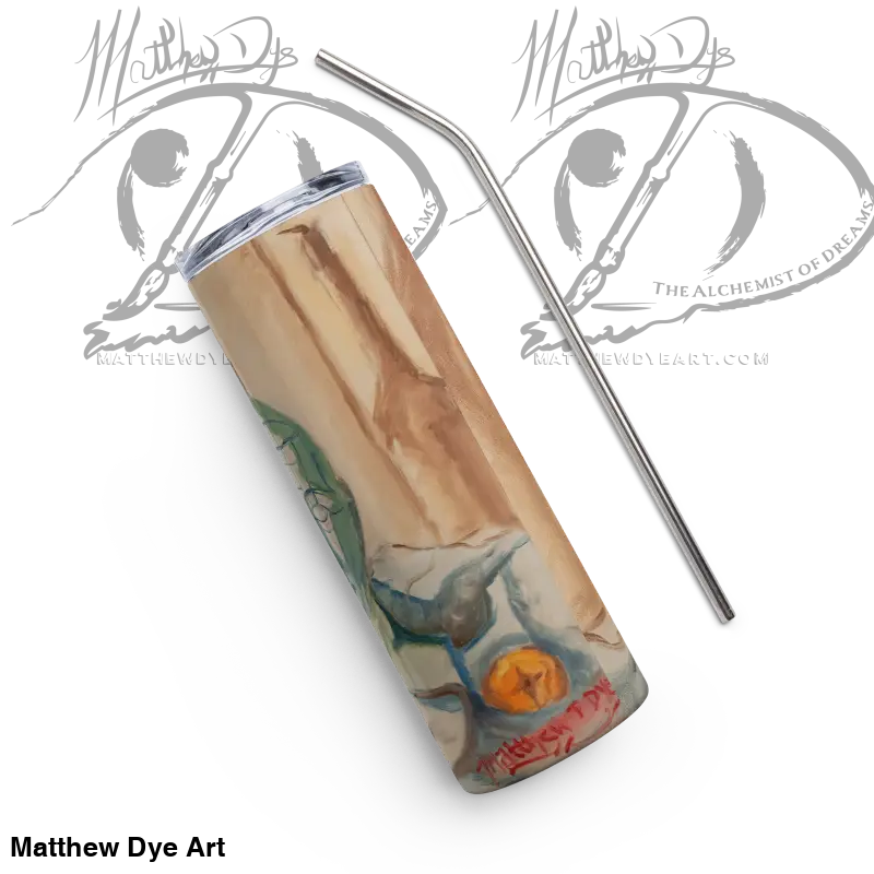 Metallic insulated stainless steel water bottle featuring dinosaur design and reusable straw
