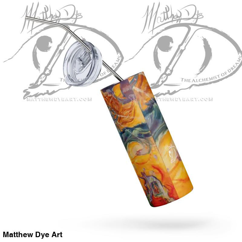 Colorful Waves of Saturn Stainless Steel Tumbler with patented Orca coating, floating diagonally