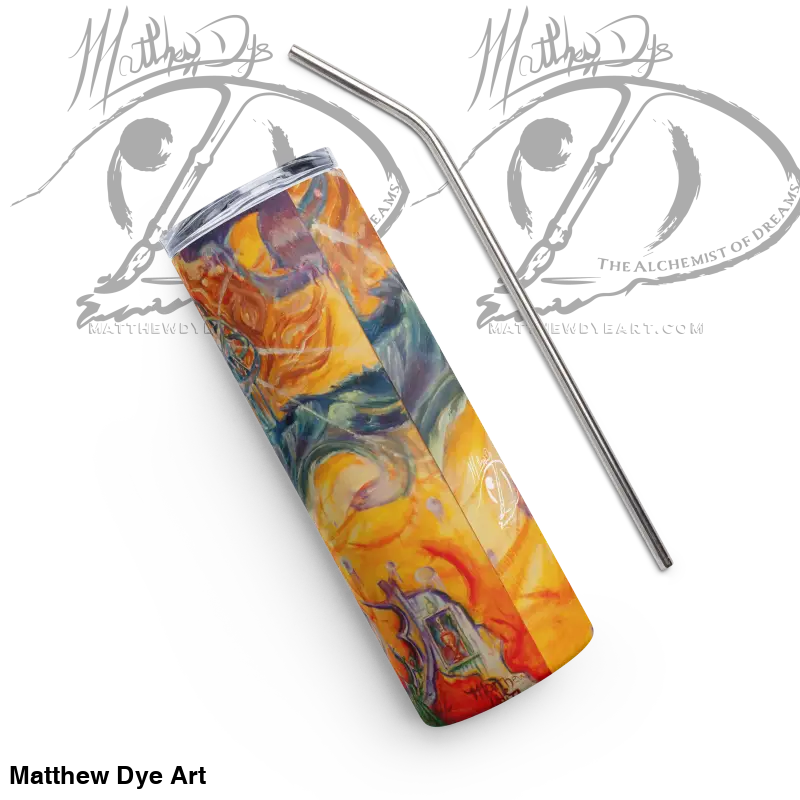 Colorful marbled Waves of Saturn stainless steel tumbler features patented orca coating