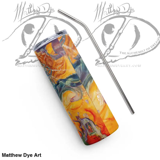 Colorful marbled Waves of Saturn stainless steel tumbler features patented orca coating