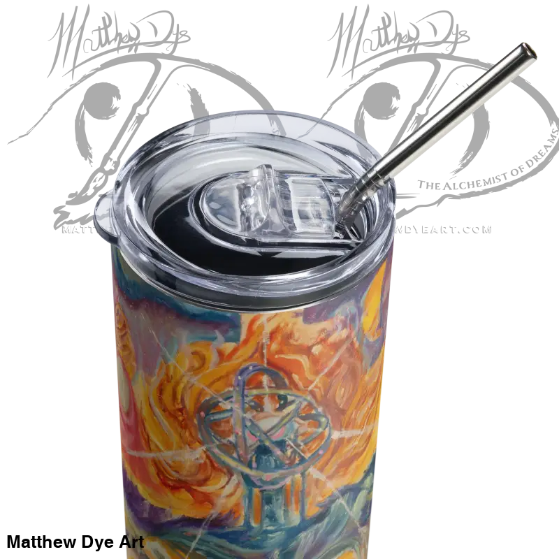 Insulated Waves of Saturn Stainless Steel Tumbler featuring a breathtaking oil painting design