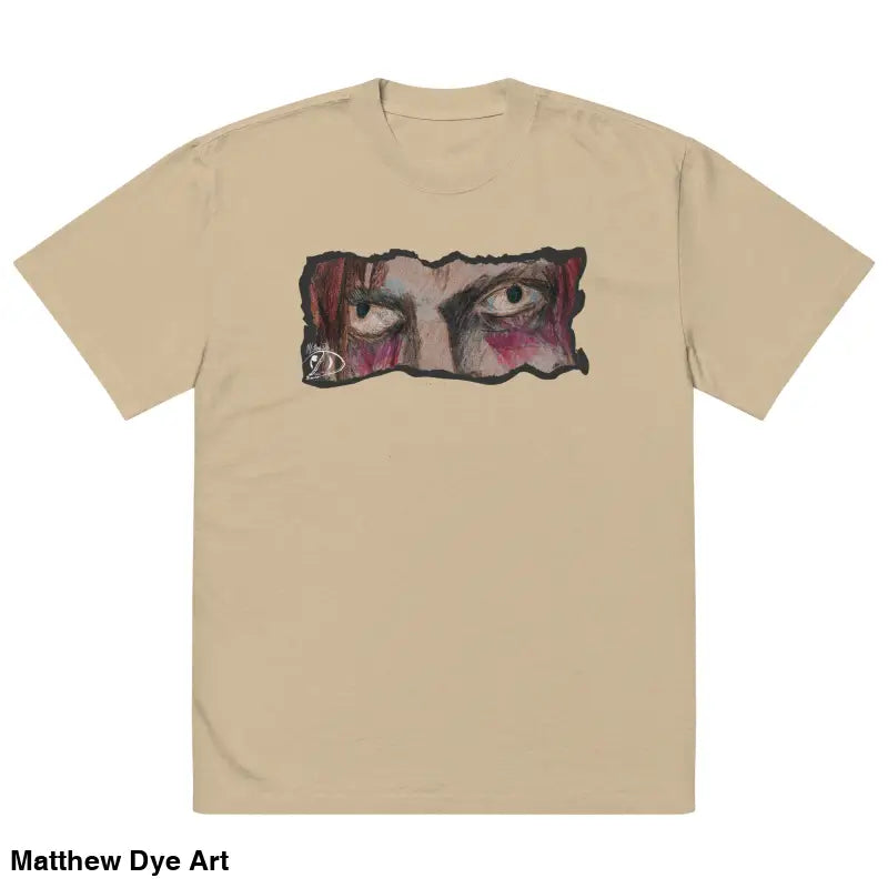 Beige oversized cotton unisex faded t-shirt featuring unique eye graphic art