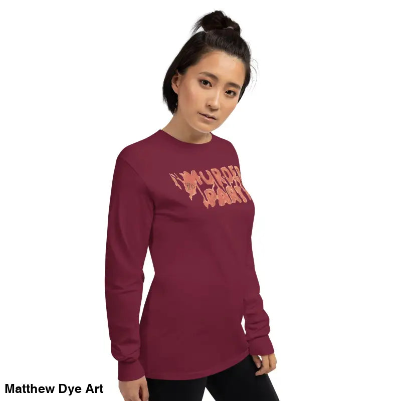 Burgundy long-sleeved shirt from Embrace the Chaos perfect for Murder Party and Halloween parties