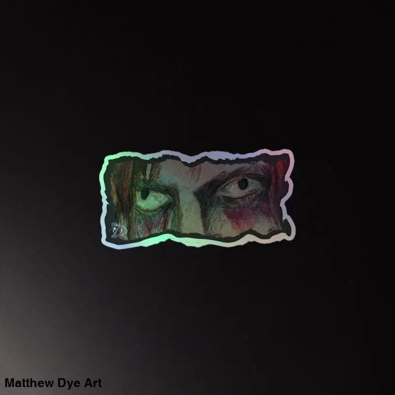Torn paper fragment featuring intense eyes with a colorful glow for exquisite holographic stickers