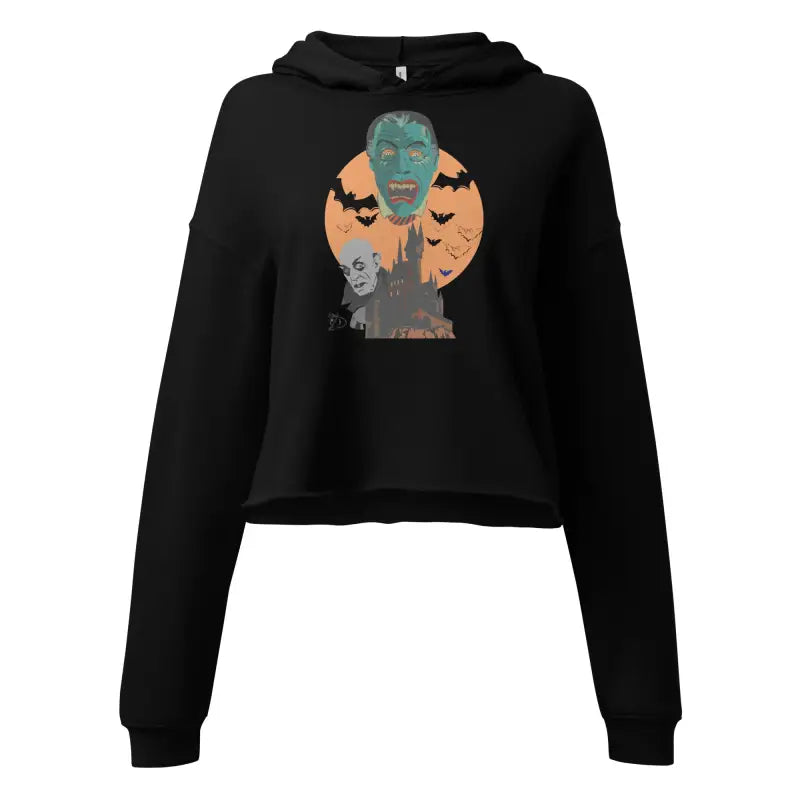 Black cropped hoodie featuring Matthew Dye art monster graphic, meticulously crafted for vampires