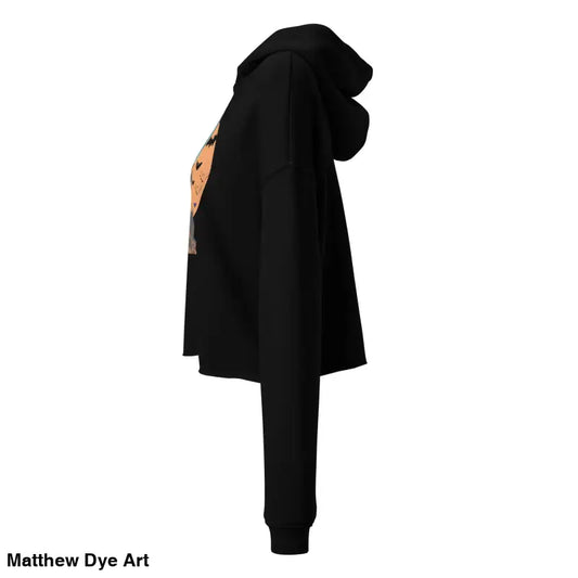 Black hooded sweatshirt from Fangs & Fashion, featuring Matthew Dye art in a vampire crop hoodie