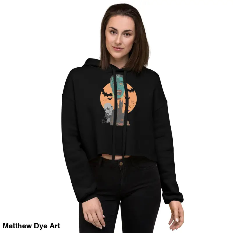 Black cropped hoodie from Fangs & Fashion, meticulously crafted for gothic souls and vampire fans