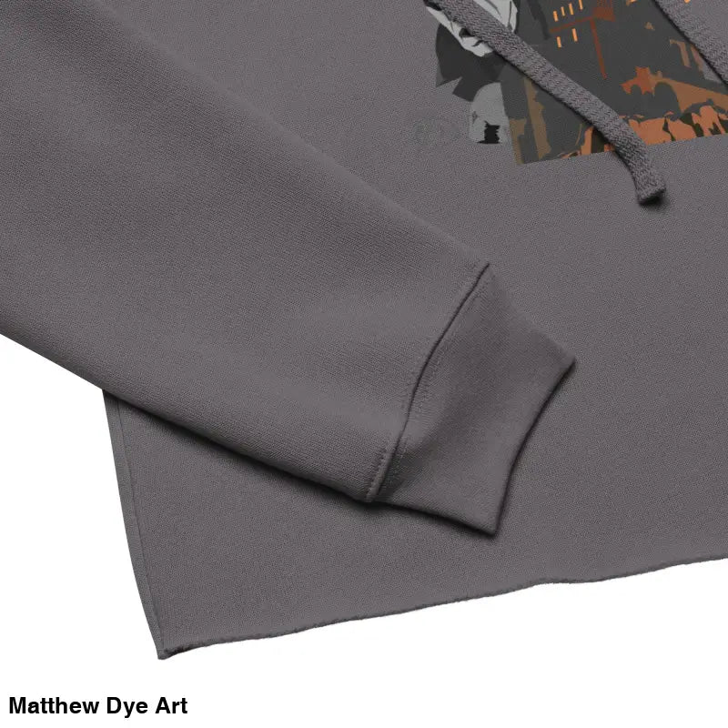 Gray cropped hoodie from Fangs & Fashion, featuring Matthew Dye art, meticulously crafted for gothic souls
