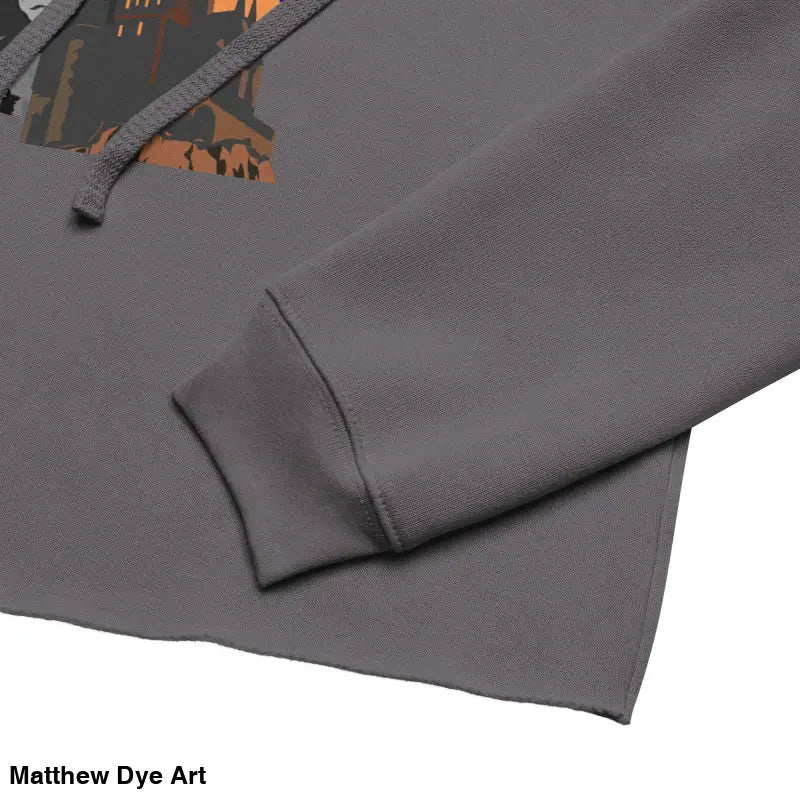 Gray cropped hoodie from Fangs & Fashion, meticulously crafted vampire crop hoodie by Matthew Dye Art
